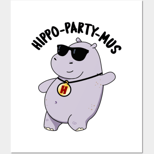 Hippo-party-mus Funny Animal Hippo Pun Posters and Art